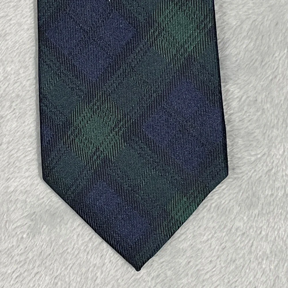 Banana Republic Plaid Necktie Silk Blend Blue Green Classic Business Formal